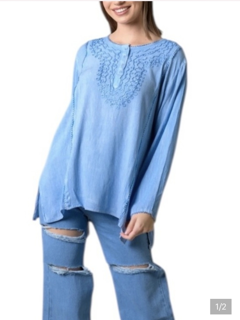 Rhea | Blue Boho Embroidered